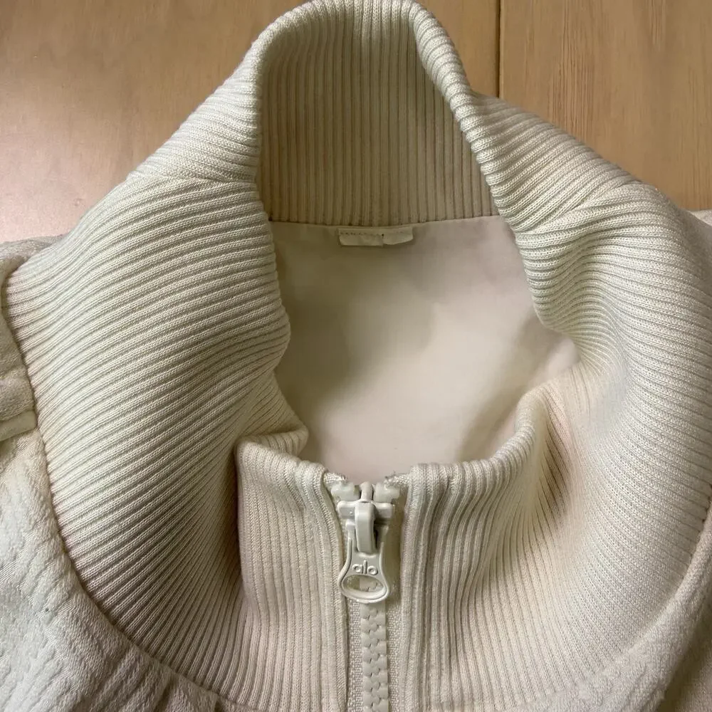 Alo Yoga Jacket Women's Small Cream Textured Full Zip Outerwear Athleisure